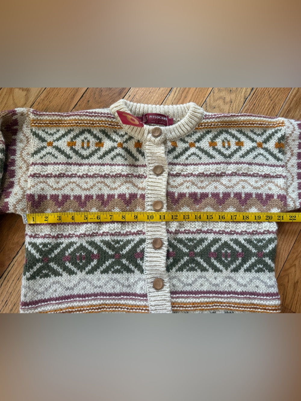 Pitlochry Cardigan Sweater Ivory/Multicolored 100% Wool Women’s Size L NWT - Picture 9 of 11